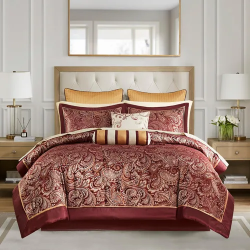 Miniatura 10 de Madison Park Aubrey - Juego de edredón acogedor, diseño de cachemira jacquard de seda sintética - ropa de cama alternativa de plumón para todas