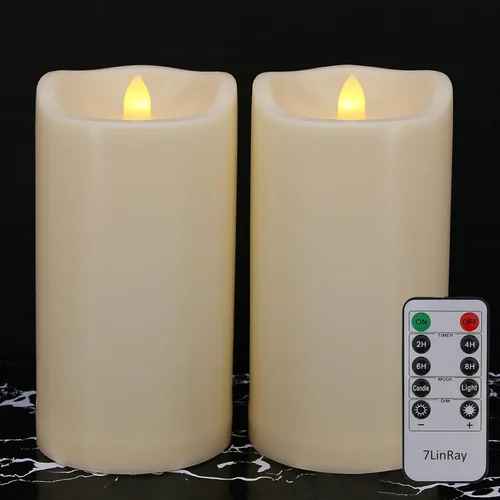 Velas Grandes Sin Llama con Control Remoto y Temporizadores para Exteriores Impermeables, 8" x 4" Funcionan con Baterías Velas LED Parpadeantes de 2