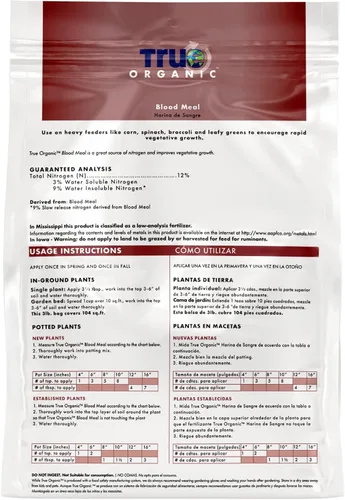 Miniatura 3 de True Organic Harina de sangre: fertilizante orgánico con alto contenido de nitrógeno para un rápido crecimiento vegetativo, bolsa de 3 libras cubre