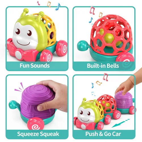 Miniatura 3 de MOONTOY - Juguetes de auto oruga para bebés de 6 a 12 meses, juguete musical de gateo para empujar y andar para bebés, juguete sensorial suave