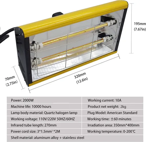 Miniatura 6 de Lámpara infrarroja de mano para pintura de coche de 2 kw/110 V/220 V, lámpara de curado de pintura de infrarrojos, sistema de pintura portátil
