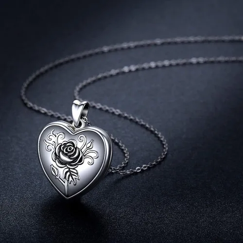 Miniatura 2 de Cuoka Collar con medallón de corazón de plata de ley 925 con medallón de corazón con foto personalizada para mujer, Plata esterlina, No es una