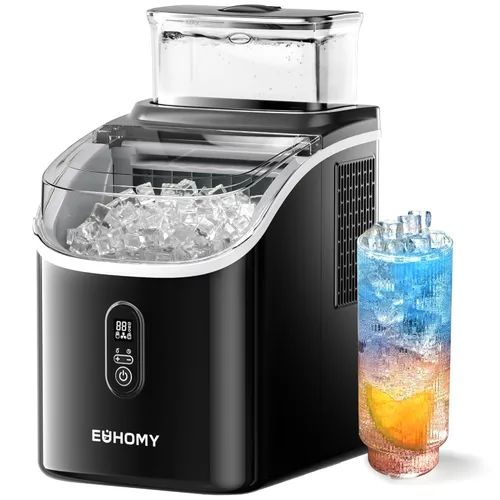 EUHOMY - Máquina para hacer hielo de encimera con tanque de agua externo, 2 formas de agregar agua, 15 kg/día, 16 cubos listos en 7 minutos,
