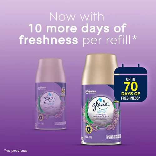 Miniatura 4 de Glade Repuesto automático en aerosol, ambientador para el hogar y el baño, lavanda y aloe tranquilos, 6.2 onzas
