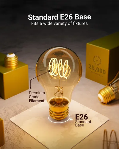 Miniatura 3 de Paquete de 6 bombillas LED Edison vintage, luz de filamento en espiral E26, 5.5 W = 40 W, luz ámbar de 2200 K, regulable, 450 lúmenes, 25000 horas