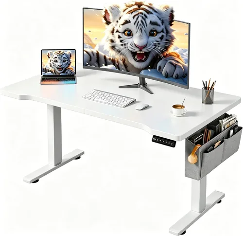 Miniatura 10 de EnHomee Escritorio para juegos con luces LED, escritorio de computadora eléctrico ajustable de altura de pie con 3 memorias preestablecidas