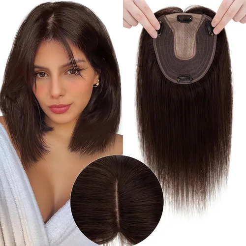 Miniatura 14 de SEGO SEGOHAIR - Toppers de cabello humano real para mujer, sin flequillo, más grande de 5.1 x 5.9 in, base de seda, densidad del 150 %, extensiones