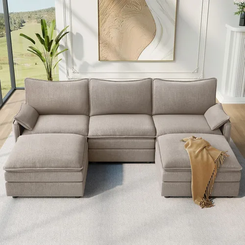 Miniatura 12 de Vesgantti 2 Piece Loveseat & 3 Seater Sofa Set, Modular Cloud Couch, Beige