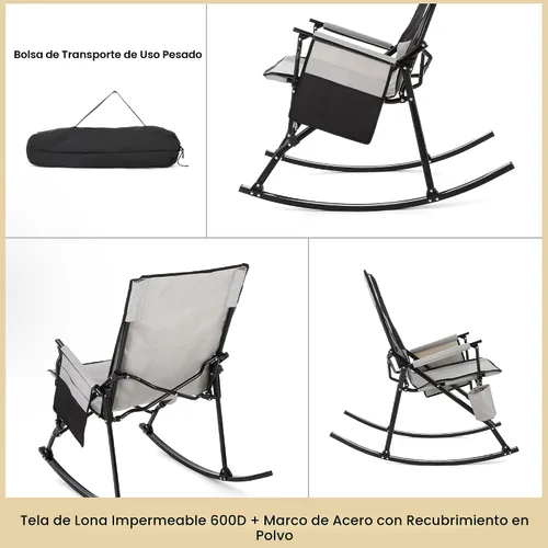 Miniatura 6 de ARROWHEAD OUTDOOR Silla Mecedora Plegable de Campamento con Portavasos Grande, Bolsillo Lateral, Plegable que Ahorra Espacio, Balancín Mejorado