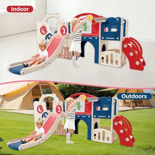 Miniatura 7 de Set de juego de 12 en 1 para niños pequeños al aire libre con tobogán, parque infantil para niños pequeños y juego de columpios, juego de escalador