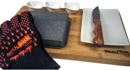 Miniatura 10 de Black Rock Grill Bistec, parrilla de piedra caliente - Roca caliente chisporroteante, parrilla de interior, piedra de cocción con moldes negros mate