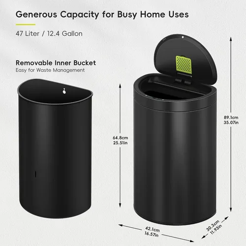 Miniatura 2 de EKO Mirage - Cubo de basura semicircular con sensor de movimiento de 47 litros/12.4 galones, cubo de basura automático para cocina con compartimento