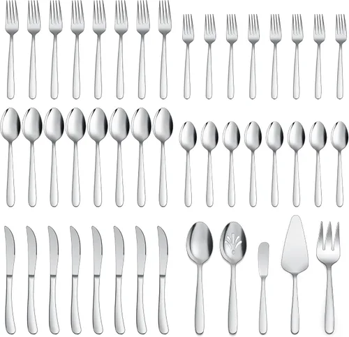 Miniatura 9 de LIANYU Juego de cubiertos resistentes de 53 piezas para 8, además de utensilios de servir y cuchillos para carne, juego de cubiertos de acero