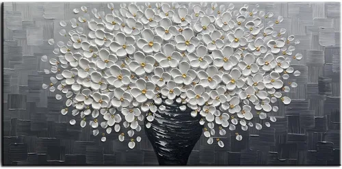 Miniatura 11 de YaSheng Art - Pintura al óleo de arte contemporánea hecha a mano de flores blancas en lienzo con textura 3D, pinturas de árbol abstractas