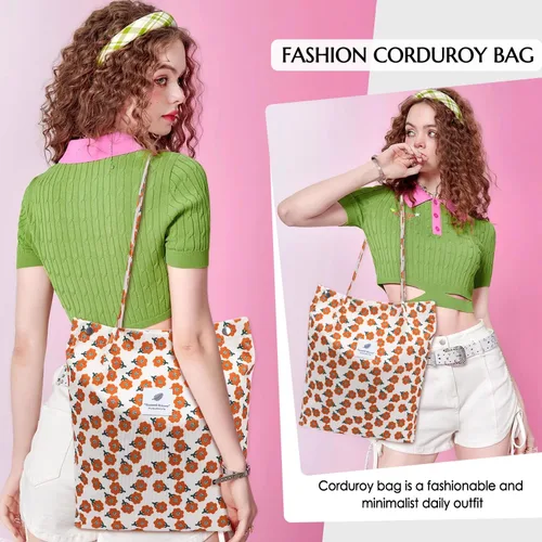 Miniatura 136 de Ayieyill - Bolsa de pana para mujer y niña, con correa de lona para colgar al hombro, bolsa con bolsillo
