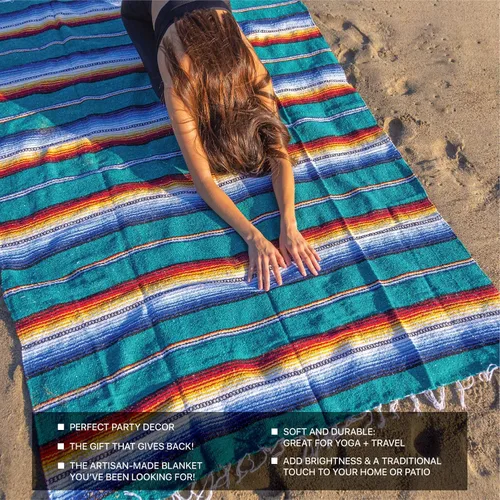 Miniatura 3 de Manta mexicana premium auténtica manta tejida a mano, manta de yoga, hecha por artesanos mexicanos tradicionales. La manta es perfecta