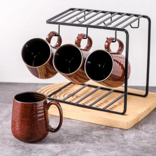 Miniatura 4 de Juego de 4 tazas de café rojas de Hasense, tazas de café de cerámica de 12 oz, taza de café con leche con mango grande para café, té, leche