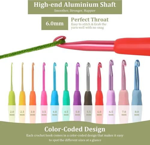 Miniatura 4 de Ganchos ergonómicos de ganchillo de 0.236 in con mango de agarre cómodo para artritis y alivio del dolor de manos, agujas de ganchillo fáciles