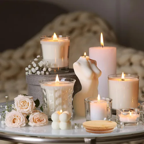 Miniatura 6 de SUPMIND Paquete de 12 tarros de vela de cristal, tarros vacíos transparentes de 10 onzas con tapas de bambú y etiquetas adhesivas, tarros de velas a
