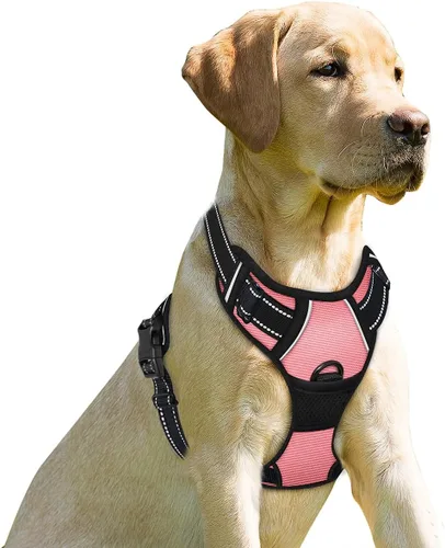 Miniatura 15 de BARKBAY Arnés sin tirones para perro, clip frontal, resistente, reflectante, mango de fácil control para pasear perros grandes (negro, L)
