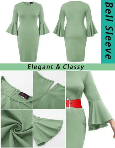 Miniatura 4 de Hanna Nikole Vestido de cóctel con volantes y mangas acampanadas para mujer, talla grande