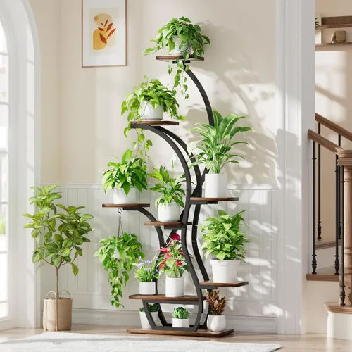 Miniatura 7 de Soporte para plantas de interior con luces de crecimiento, estante esquinero de 65 pulgadas para interiores, 8 niveles altos iluminados para plantas