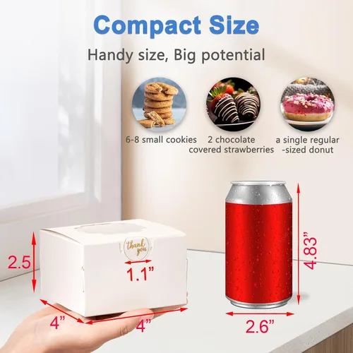 Miniatura 3 de Cajas pequeñas para galletas de 4 pulgadas, 50 piezas, blanco - Cajas de dulces de panadería con ventana para regalar, contenedores para llevar