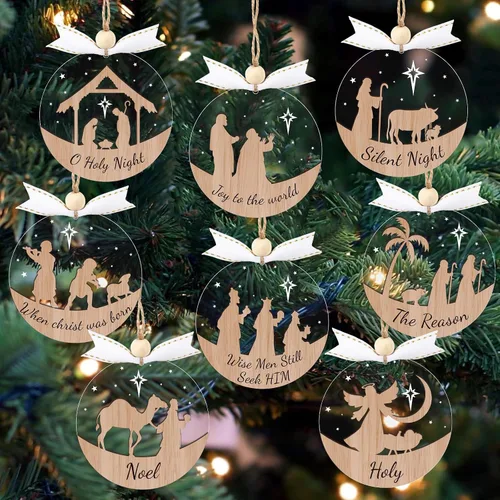 Miniatura 10 de GuassLee 16 adornos navideños de Navidad – Archivo de acrílico de madera 3D cortado, belén, manualidades, adornos para niños, árbol de decoración