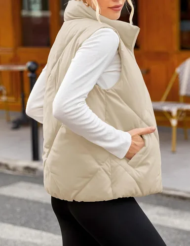 Miniatura 7 de MEROKEETY Chaleco acolchado para mujer, sin mangas, con cremallera, con cuello alto, con bolsillos