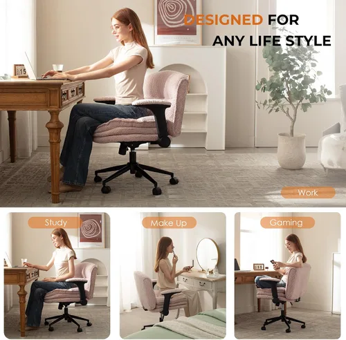 Miniatura 8 de Dowinx Silla cruzada con brazos y ruedas abatibles ajustables, cómodo sillón ergonómico de escritorio de oficina con cojines de 3 capas, silla
