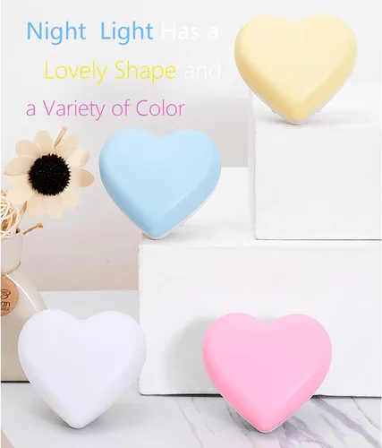 Miniatura 2 de Lindas luces nocturnas, luz nocturna en forma de corazón para guardería con sensores de luz, sensor automático de anochecer a amanecer, suave blanco