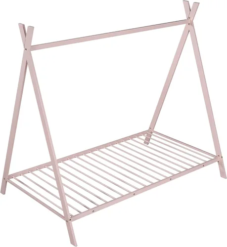 Miniatura 7 de SOFTSEA Base de cama baja triangular de metal individual con tablillas, marco de cama individual para niños (rosa)