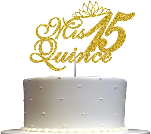 Miniatura 10 de Mis Quince 15 Quinceañera - Decoración para tartas con purpurina para quinceañera, ideas de decoración de fiesta de cumpleaños, decoración de alta