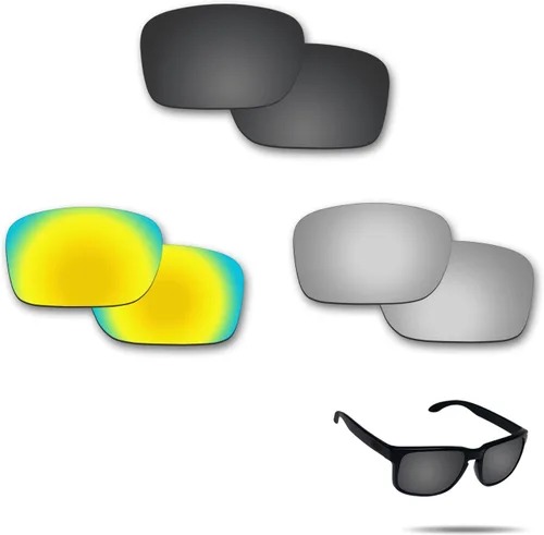 Lentes polarizadas de repuesto para gafas de sol Oakley Holbrook (OO9102) con revestimiento antiarañazos, agua salada y antipolvo (negro y plateado