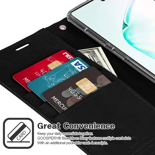Miniatura 3 de GOOSPERY Blue Moon Wallet para Samsung Galaxy Note 10 Case (2019) Funda de cuero con tapa (Negro)
