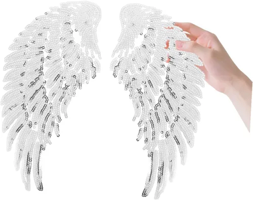 Zerodeko Sequin Angel Wings Patch DIY Sewing Applique for Clothing Silver Embroidered Fabric Decoration Craft Supplies for Jackets Hats