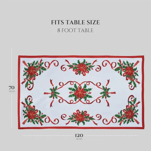 Miniatura 3 de Kadut - Mantel de cinta navideña (70 x 120 pulgadas) para mesas rectangulares de 8 pies, tela resistente, mantel de cinta para Navidad a prueba