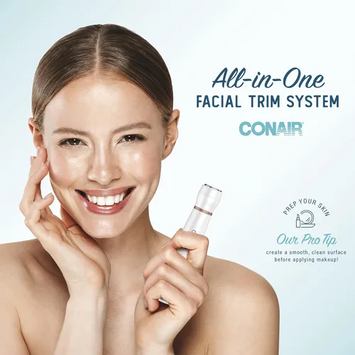 Miniatura 4 de Conair Depilación facial todo en 1 para mujeres, recortadora eléctrica inalámbrica, perfecta para cara, orejas/nariz, cejas y líneas de bikini