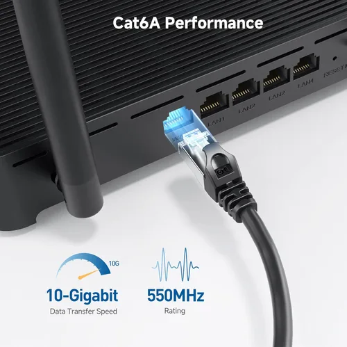 Miniatura 3 de Cable Matters Paquete de 5 cables Ethernet Cat 6A blindados cortos sin enganches de 10 Gbps, cable Cat 6A, cable Cat6A, cable Ethernet, negro