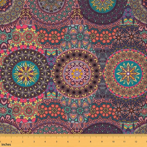 Miniatura 36 de Tela con patrón Paisley de The Yard, tela de tapicería floral étnica boho para sillas y sofás, costura, tela impermeable de arte mandala abstracto