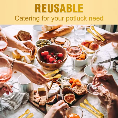 Miniatura 7 de EDDEAS 12 pinzas pequeñas para servir, minipinzas doradas de 4.3 pulgadas, pinzas de cocina doradas para servir alimentos, barra de café, fiesta