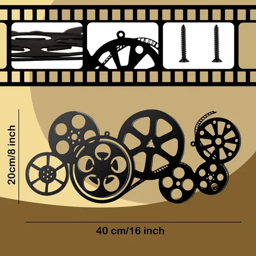 Miniatura 3 de Moxweyeni Carrete de película de metal, arte abstracto de cine antiguo, decoración contemporánea de cine decorativo, carrete de película para Negro