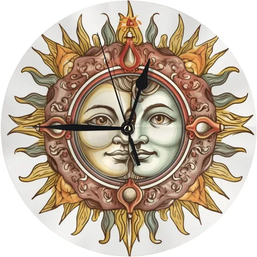 Miniatura 24 de Reloj de pared redondo de 10 pulgadas con batería de sol mexicano por flores, reloj silencioso sin tictac, estilo mexicano decorativo para sala