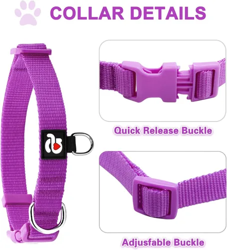 Miniatura 2 de azuza Paquete de 3 collares de perro cómodos y ajustables de nailon para perros pequeños, S (11-16 pulgadas), rosa, rosa intenso y morado 2#3 Pack