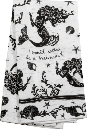 Karma Gifts - Toalla de té bohemia en blanco y negro, algodón, sirena, 18 x 22 pulgadas