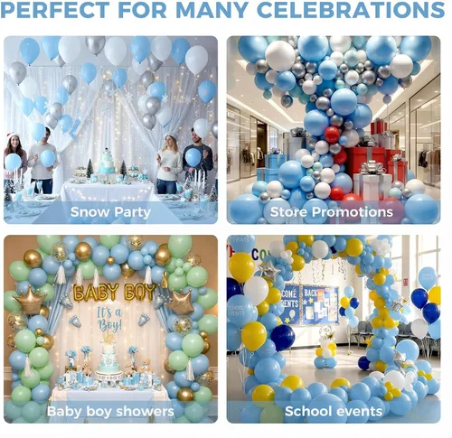 Miniatura 5 de LovesTown 110 globos de látex de 12 pulgadas con cinta para decoración de cumpleaños, baby shower, boda, fiesta, color azul (paquete de 2)