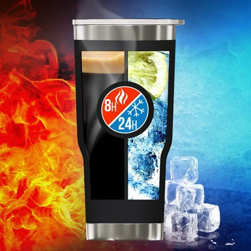 Miniatura 8 de BluePeak Juego de vasos aislados de acero inoxidable al vacío de doble pared, paquete de 2, incluye 2 tapas para sorber, 2 tapas deslizantes a Negro
