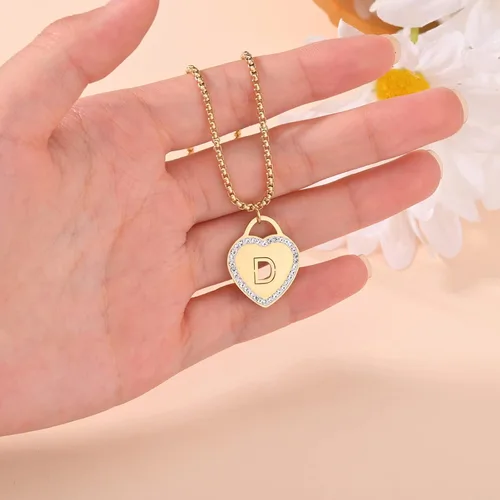 Miniatura 5 de CaleesLLC Collares con inicial de acero inoxidable chapado en oro de 14 quilates 26 letras de la A a la Z collar personalizado con corazón