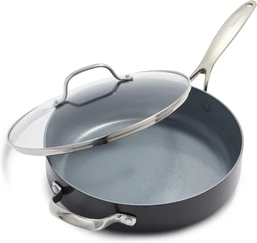 GreenPan Valencia Pro - Sartén antiadherente de cerámica anodizada de 4.5QT Jumbo con tapa, sin PFAS, para inducción, apta para lavavajillas, apta