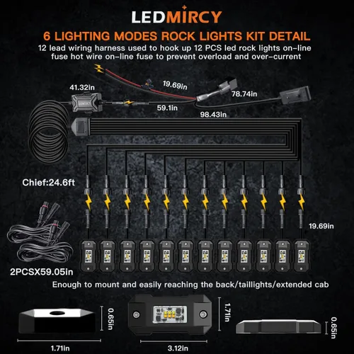 Miniatura 6 de Kit de Luces de Roca Switchback LEDMIRCY Estroboscópicas Blancas y Ámbar 12 Módulos 6 Modos Función de Memoria Función de Reinicio con Arnés